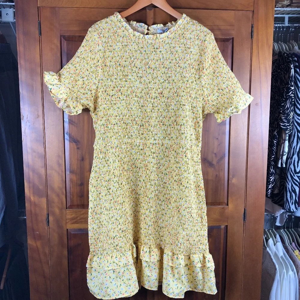 Fashion Nova Boho Floral Cottagecore Meet On Melrose Smocked Ruffle Mini Dress